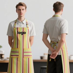 Tablier en polyester de couleur unie avec logo personnalisé avec poche avant Chef Cafe Bbq Tabliers à bavette de nettoyage et de cuisson des aliments Tablier de cuisine - Product Image 6