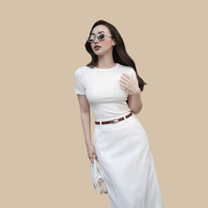 Camiseta de algodón para mujer de marca vietnamita al por mayor, accesorio de cintura con hebilla metálica informal, vestido de uso diario, ropa A121 - Product Image 1