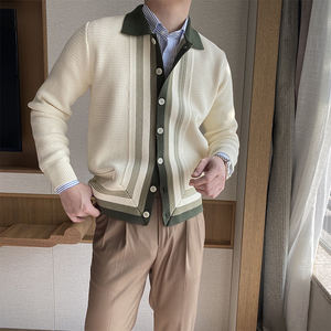 RTS giacca da uomo Vintage Jacquard Color Block <span class=keywords><strong>Slim</strong></span> Fit maglieria Casual 100% cotone autunno inverno nuovo <span class=keywords><strong>Cardigan</strong></span> maglione - Product Image 6