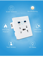Prise intelligente WiFi UEMON pour maison connectée, prise universelle 5 trous, Royaume-Uni, avec deux interfaces USB, cadre en verre 2.5D + plastique