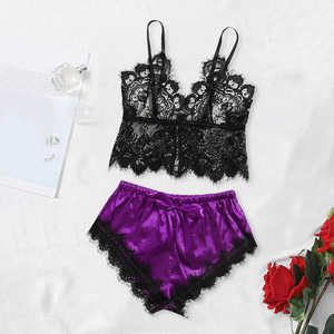 Nuevo conjunto de dos piezas de lencería sexy estilo europeo y americano, conjunto de camisón con encaje, moderno y cómodo. - Product Image 1