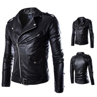 Men's Washed PU Leather Motorcycle Jacket, White, Black
