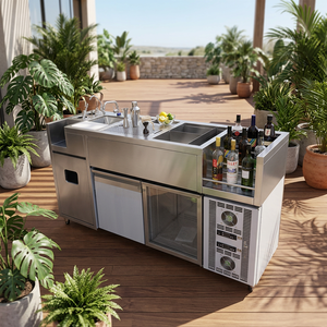 Comptoir de bar à cocktails et salades en acier inoxydable commercial avec équipement, station de bar à cocktails durable - Product Image 1