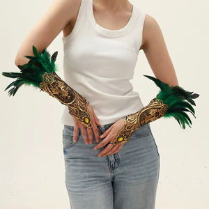 Mitaines en Plumes d'Halloween Gants Bracelet Style Gothique Accessoires de Cosplay Manchette de Bras en Dentelle - Product Image 5