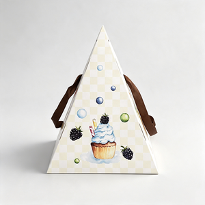 Caja Triangular de Cartón con Asa, Diseño Impreso a Cuatro Colores para Cupcakes, Autoarmable, para Empacar Alimentos - Product Image 2