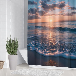 Ensemble <span class=keywords><strong>de</strong></span> 4 pièces <span class=keywords><strong>de</strong></span> <span class=keywords><strong>rideau</strong></span> <span class=keywords><strong>de</strong></span> douche personnalisé en polyester imperméable motif coucher <span class=keywords><strong>de</strong></span> soleil en <span class=keywords><strong>bord</strong></span> <span class=keywords><strong>de</strong></span> <span class=keywords><strong>mer</strong></span> avec tapis, couvercle <span class=keywords><strong>de</strong></span> toilette et tapis <span class=keywords><strong>de</strong></span> bain - Product Image 2