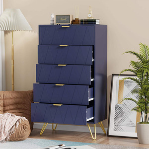 Meuble de chambre à coucher, <span class=keywords><strong>commode</strong></span> à 5 tiroirs, style scandinave moderne, <span class=keywords><strong>commode</strong></span> de rangement avec poignées et pieds dorés, étroite - Product Image 2