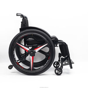 Kursi roda Manual aluminium sandaran lembut hitam ringan dengan desain olahraga roda 3 Ruji - Product Image 6