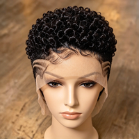 Perruques Courtes Pixie de 10 Pouces en Cheveux Humains, Perruques Afro Bouclées, Perruques Pixie Entièrement en Dentelle, Couleur Naturelle pour Femmes Noires, Perruque 360 en Dentelle