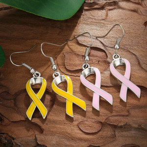 Pendientes <span class=keywords><strong>de</strong></span> lazo rosa <span class=keywords><strong>de</strong></span> oro amarillo esmaltado del fabricante, joyería colgante <span class=keywords><strong>de</strong></span> concienciación sobre el cáncer <span class=keywords><strong>de</strong></span> mama infantil - Product Image 1