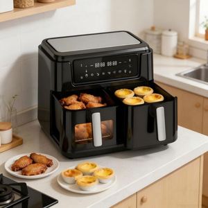 Friteuse à air électrique numérique 10L carrée en plastique à double panier, four sans huile, cuisson rapide, économe en énergie, allemande, française - Product Image 4