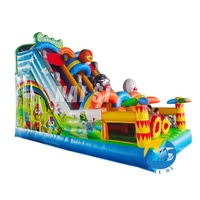 Maison de rebond de safari tropical avec toboggan toboggan sec gonflable de jungle hiboux toboggan gonflable commercial videur sautant extérieur
