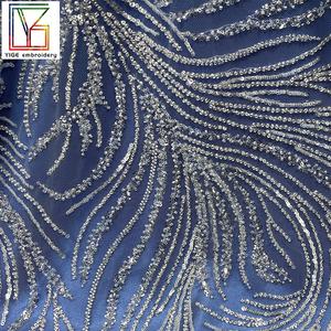 チュールスパングルレースアフリカ高級ヘビービーズメッシュ生地メッシュ刺繍ブライダルレース生地サプライヤー - Product Image 3