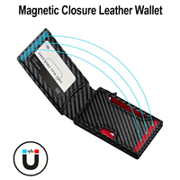 Dompet Kartu Pria Custom Serat Karbon Kulit PU Bergaris Anti RFID Popup Aluminium Tempat Kartu Pria Dompet Pop Up