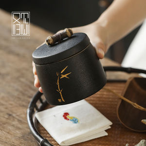 Contenitore per tè in porcellana nera sigillato a prova di umidità piccolo contenitore per tè in ceramica tè portatile - Product Image 1