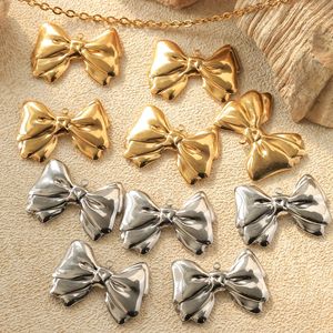 Unisex Stainless Steel <strong>Bowknot</strong> <strong>Pendants</strong> 304 DIY Jewelry <strong>Charms</strong> 35x25mm Silver and Gold Plated 10pcs/bag - Product Image 1