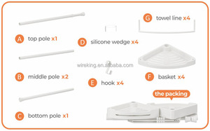 WIREKING Étagère d'angle de salle de bain, organisateur de douche à barre télescopique, 4 niveaux, étagères antirouille, support de rangement pour <span class=keywords><strong>shampoing</strong></span> de <span class=keywords><strong>baignoire</strong></span> - Product Image 6