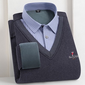 Camisetas de Pullover Masculinas em Fleece Duplo com Decote em V, Suéter Quente de Camada Base, Suéter Tricotado - Product Image 6