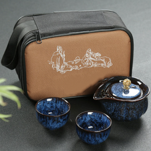 Ensemble de thé portable de voyage en céramique, théière Kung Fu et 2 tasses avec sac de transport, pour le camping, le bureau, les voyages et comme cadeau - Product Image 6