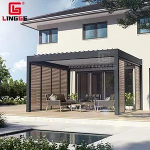 Auvent de jardin suspendu en aluminium, gazébo de <span class=keywords><strong>terrasse</strong></span>, canopée d'extérieur, noir - Product Image 1