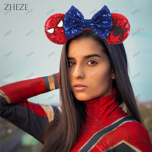 Accessoires de cheveux de cosplay de super-héros mignons, masque de <span class=keywords><strong>Spiderman</strong></span> de dessin animé, bandeau à paillettes, nœud, oreilles de souris, bandeau pour enfants, cadeau - Product Image 2