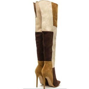 Bottes hautes pour femme en denim patchwork, à demi-zip sur le côté, à talons aiguilles, à bout pointu, au-dessus du genou, grande taille 43 - Product Image 6