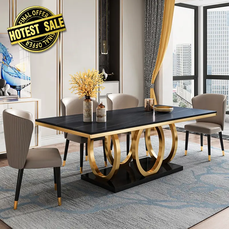 La DG diseños modernos muebles de comedor con 6 mesas y sillas de lujo extensible de cerámica de oro de mármol mesa de comedor conjuntos
