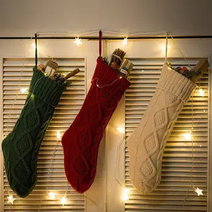 46cm Cable Knit Pattern Rustic Personalized Christmas Stockings Hanging Socks Gift Xmas Decoration