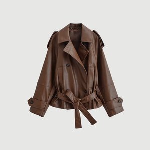 <span class=keywords><strong>Giacca</strong></span> Bomber <span class=keywords><strong>Oversize</strong></span> in Ecopelle da Donna 2026 con Cintura, Stile Semplice, Tendenza Moda - Product Image 1