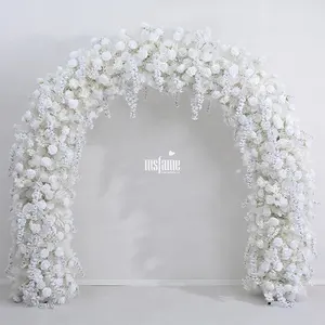 MSFAME Artificial Flower Backdrop White Raw Hemp Flowers Decoration Wedding Arch