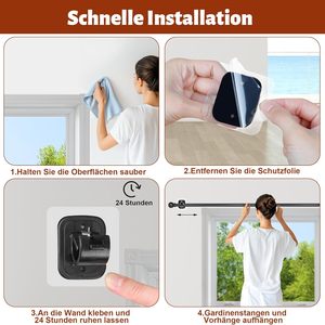 2 ensembles de supports de <span class=keywords><strong>tringle</strong></span> à rideau télescopiques extensibles et réglables avec supports, <span class=keywords><strong>sans</strong></span> perçage, 77-140 cm, noir, fixation murale pour cuisine - Product Image 6