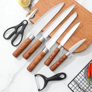 Hot Selling Stainless Steel <b>Knife</b> <b>Set</b> Kitchen Chef <b>Knives</b> Scissor Peeler Kitchen <b>Knife</b> & Accessories with Wood Grain Handle - Product Image 1