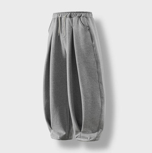<b>Custom</b> Melange Gray High Waist Lightweight Canvas Baggy Pants Outdoor Casual Pleated Flared Valley Pintuck <b>Balloon</b> Sweat Pant - Product Image 3