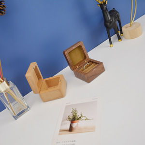 Walnut And Beech Wood Ring <b>Box</b> Square Jewelry Packaging Storage <b>Box</b> For Wedding Rings And <b>Earrings</b> - Product Image 2