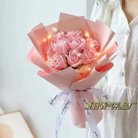 Buket Bunga Hari Valentine Penuh Bunga Buatan Berbentuk Bintang Sabun Mawar Kotak Hadiah Portabel untuk Teman Pria dan Wanita