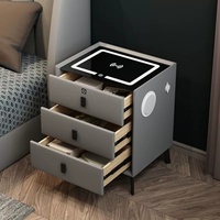 Table de chevet 1688 avec lumière LED tactile, chargeur sans fil intelligent USB, haut-parleur intégré et verrouillage par empreinte digitale