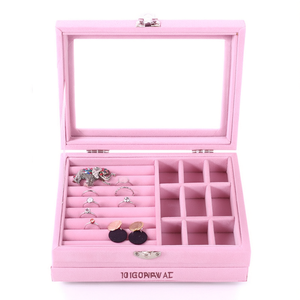Caja Organizadora de Joyas Rosa con 9 Compartimentos para Anillos y Tapa con Espejo para Almacenamiento en el Hogar, Marca Mx29205456705cqic, Hecho en China - Product Image 1