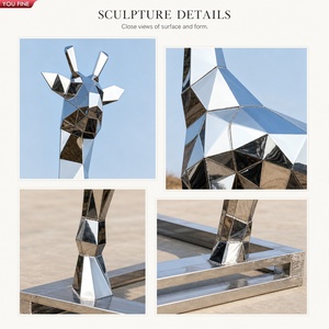 Sculpture de famille de girafes en acier inoxydable, géométrique abstraite, de grande taille, moderne, pour jardin <span class=keywords><strong>extérieur</strong></span>, YOUFINE - Product Image 2