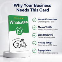 Carte de contact NFC WhatsApp avec code QR, puce NTAG215, fonction Tap to Chat, connexion en un clic, étanche, carte de visite NFC personnalisée en PVC, OEM ODM