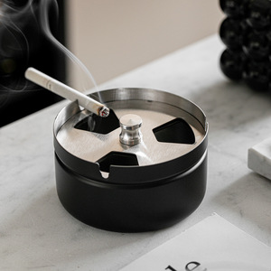 Modern Minimalist Custom Logo Stainless Steel Eco-Friendly Desktop Ashtray Rotating Windproof <b>Lid</b> Multiple Colors Smoke - Product Image 1