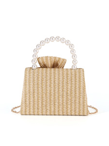 European and American spring and <b>summer</b> design sense pearl handbag fashion and versatile handmade bow women's woven straw <b>bag</b> - Product Image 6