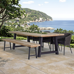Conjunto de Mesa y Sillas de Madera de Teca Apilables de Estilo Mediterráneo Moderno, Resistentes a la Intemperie, para Comedor al Aire Libre, para Hotel o Villa, Uso Durante Todo el Año - Product Image 2
