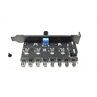 Pengontrol Kecepatan Kipas Manual 8-Port dengan Braket PCI dan Catu Daya Molex 4Pin, 1 Tombol untuk Pengaturan Kecepatan Kipas PC 3Pin/4Pin