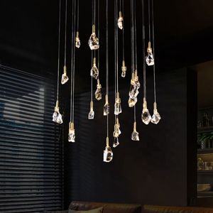 Lámpara de escalera de luz colgante de oro rosa nórdico, Araña de cristal K9 de esfera espiral moderna larga grande - Product Image 5