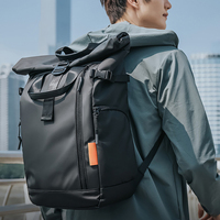 Sac à dos imperméable en nylon à fermeture roll-top, sac à dos urbain pour trajets quotidiens, poches latérales zippées, voyage, travail, école, hommes, femmes, cyclisme, 36-55L