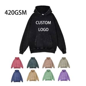 Sweat à capuche vintage 100% coton de haute qualité, avec logo personnalisé, effet délavé à l'acide et à la pierre, style High Street, effet vieilli - Product Image 1