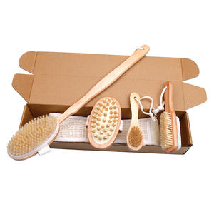 Paling Laris Set mandi Lima potong Modern pegangan panjang sikat kayu sisir bulu babi hutan perawatan tubuh pengelupasan mendalam - Product Image 6