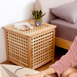 Solid Wood Storage Box Square Mesh Design Clothing Organizer <b>Bedside</b> <b>Shelf</b> Decorative Storage Basket - Product Image 1
