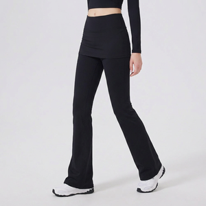 Wholesale Women's 2-in-1 <b>Flare</b> Yoga Pants with Skirt Overlay High Waist Tummy Control Sports <b>Leggings</b> Stretch Athletic Trousers - Product Image 2