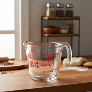 Taza Medidora de Vidrio Duradera y Ligera de 250 ml para Uso en la Cocina de RaDER, Vidrio de Borosilicato Transparente con Marcas de Medición Rojas - Product Image 2